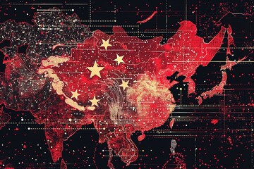 China's national flag colors on a map. Generative Ai