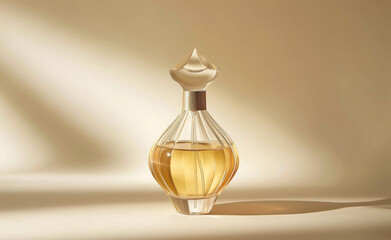 Essence of Purity: Elegant Geometric Perfume Bottle on Beige Background