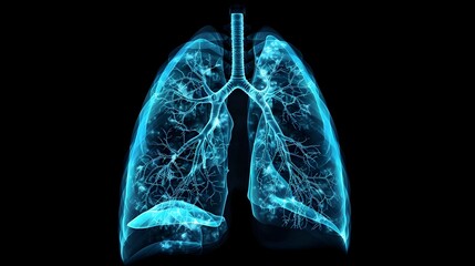 Detailed X Ray Scan of Inflamed and Damaged Human Lungs Affected by Viral Infection