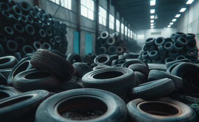 Obraz premium Tire Stockpiles: Industrial Management & Recycling Practices