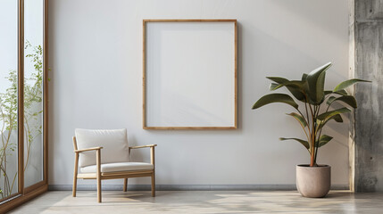 Tranquil Minimalism: White Canvas in Oak Frame