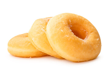 Side view of golden cinnamon donuts in stack isolated on white background with clipping path