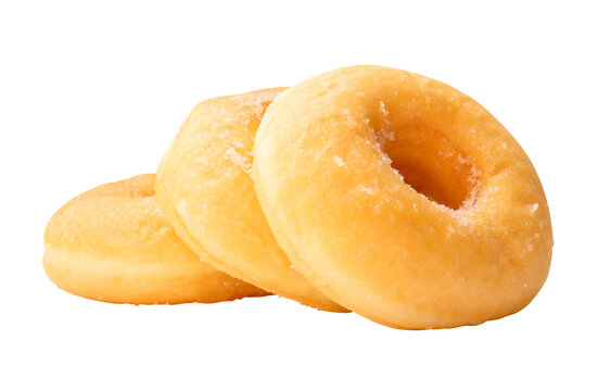 Side view of golden cinnamon donuts in stack isolated with clipping path in png file format