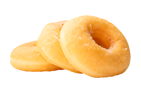 Side view of golden cinnamon donuts in stack isolated with clipping path in png file format