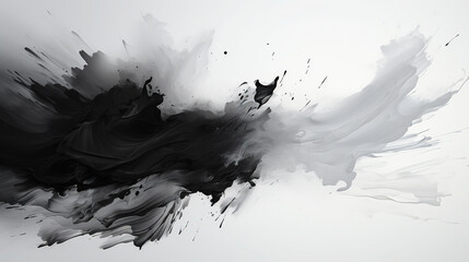 Obraz premium Contemporary Art of White and Black Abstract Oil Paint Brush Stroke on White Canvas