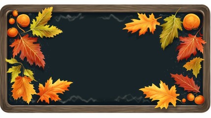 School board with bright autumn leaves and pumpkins