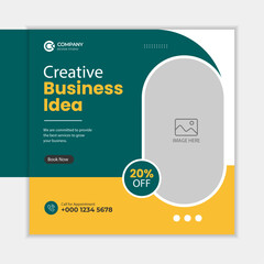 Corporate business marketing agency promotion social media post template. Editable square banner design with place for the photo