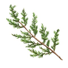 Fototapeta premium Juniper green branch, isolated on white background. Ornamental plants for landscape design. Juniper sprig isolated on white. Generative Ai