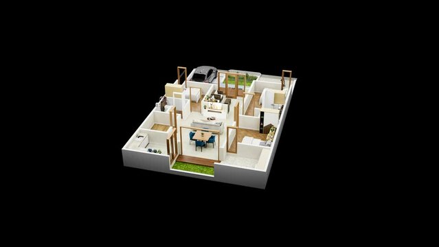 3d illustration floor plan top view minimalist house 135 square meters with 3 bedrooms
