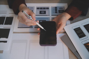 UX UI design process for modish mobile application and website . Creative prototype of wireframe...