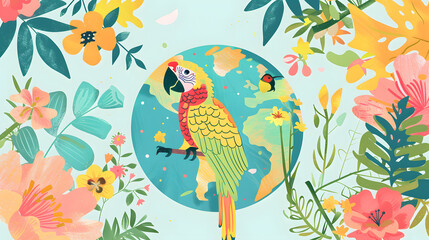 planet and flowers vector illustration