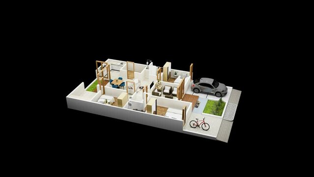 3d illustration floor plan top view minimalist house 135 square meters with 3 bedrooms