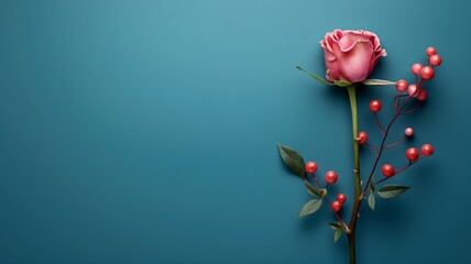 Women's Day background with blue theme and copy space near flowers
