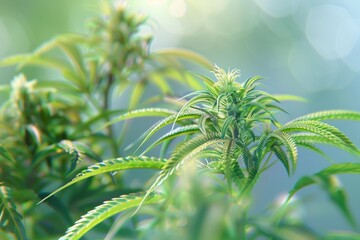 Obraz premium A close up of a marijuana plant with a colorful background