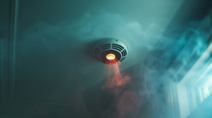 Dynamic image showcasing a smoke detector as it triggers during a smoke incident, great for safety demonstrations - obrazy, fototapety, plakaty