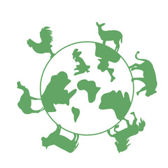 illustration of trees and animals walking around the world