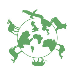 illustration of trees and animals walking around the world