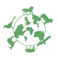 illustration of trees and animals walking around the world