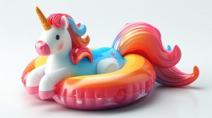 A kid's rubber float in the shape of a cute fairytale horse with horn. Flat modern illustration isolated on white.