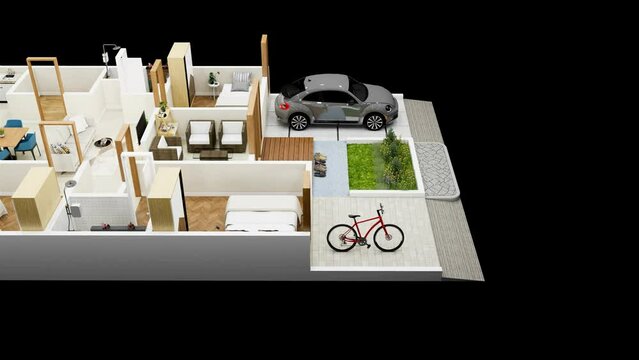 3d illustration floor plan top view minimalist house 135 square meters with 3 bedrooms