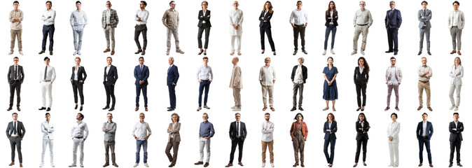 Many business people set isolated background, casual formal attire wear, full body length,...