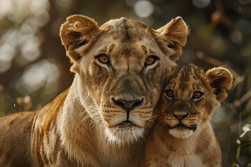 Lioness and Cub in Natural Habitat Showcasing Maternal Instincts and Powerful Wildlife Connection