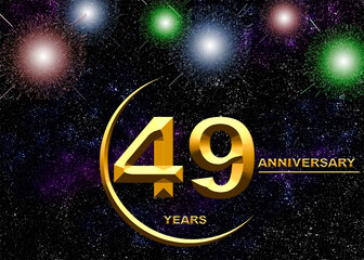 3d illustration, 49 anniversary. golden numbers on a festive background. poster or card for anniversary celebration, party