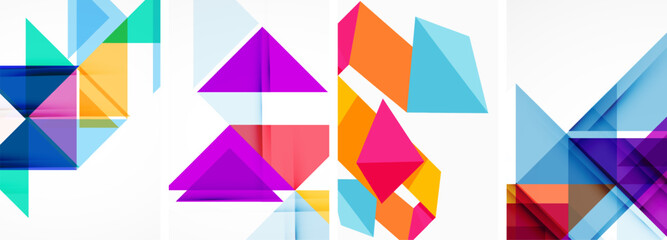 A vibrant display of colorfulness with triangles in shades of purple, pink, violet, aqua, and magenta, creating a symmetrical art piece on a white background