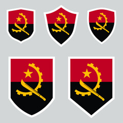 Set of Angola Flag in Shield Shape