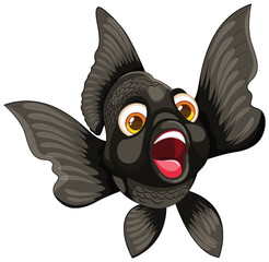 Vector illustration of a joyful black goldfish.