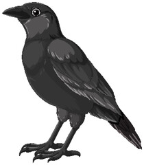 Realistic black crow standing, vector art