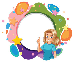 Cheerful girl with colorful space elements around