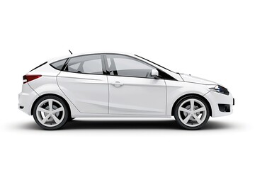 Side view of white hatchback car is isolated on white background. Generative Ai