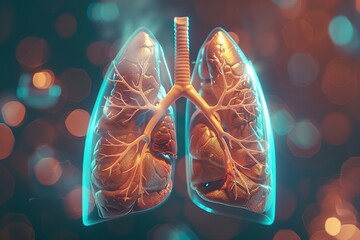 Human Lung Anatomy on Scientific Background with 3D Illustration. Generative Ai