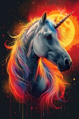 Colorful horse against color background