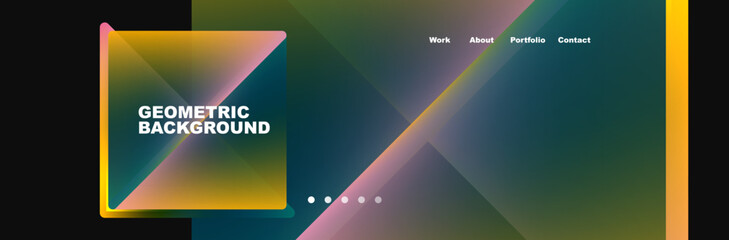 Obraz premium A vibrant geometric background featuring a central square surrounded by colorful shapes like triangles and rectangles in electric blue, magenta, and rainbow hues