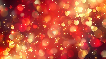 Valentine's Day red blurred vector background with golden hearts and light effects. Generative Ai