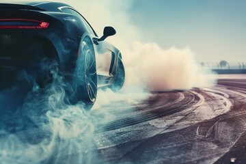 Generic sports car drifting or burning out. Generative Ai