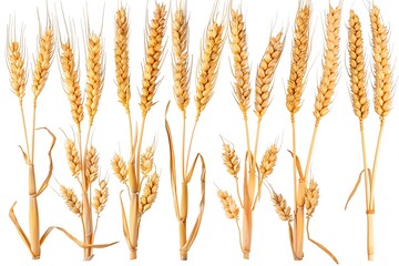 Wheat ears or heads set isolated on white background. Package design element. Generative Ai