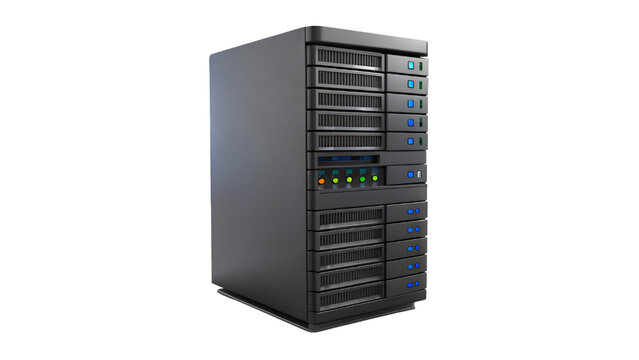 Black server rack storing multiple servers