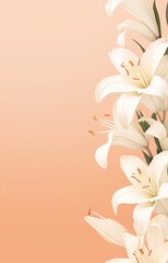 A bouquet of white lilies on a peach-colored background.