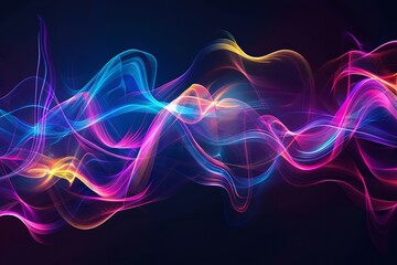 Neon Holographic Waves with a Dark Background Abstraction. Generative Ai