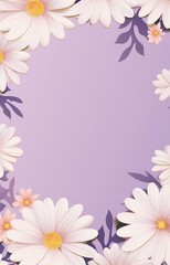 A frame of white and pink daisies on a purple background.