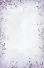 A light purple watercolor background with a border of dark purple leaves and vines.