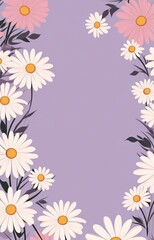 A simple floral pattern with white and pink flowers on a purple background.