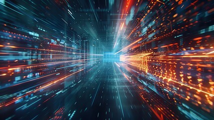  digital data flow on road in concept of program coding with graphic creating vision of fast speed transfer to show digital transformation , disruptive innovation