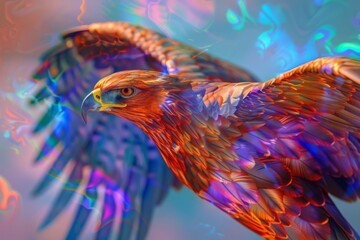 Fototapeta premium A majestic eagle soars through the sky, its wings outstretched and its feathers glistening in the sun