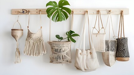 Macrame Wall Hangings and Potted Plants in Minimalist Home Decor