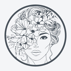 Floral Woman Face Laser Cut Design, Artistic Vector Woman, Round Template