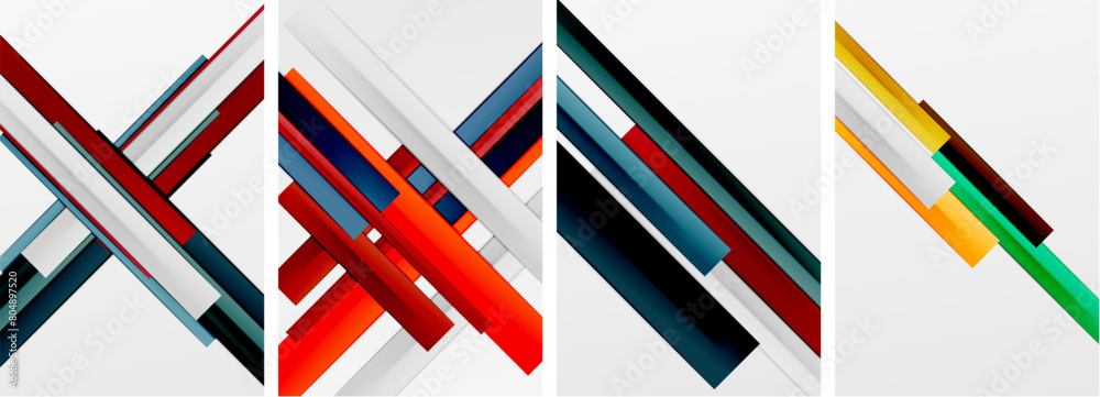 Poster a set of four colorful geometric lines on a white background . high quality